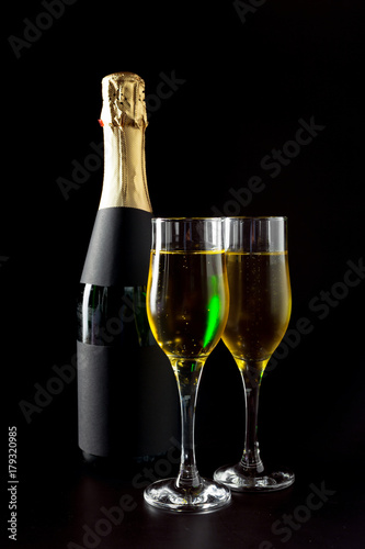 champagne glass and bottle