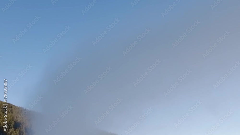 Snow Making System In Mountain On The Ski Hill In Winter, SLOW MOTION Snow Making System In Mountain On The Ski Hill In Winter, SLOW MOTION