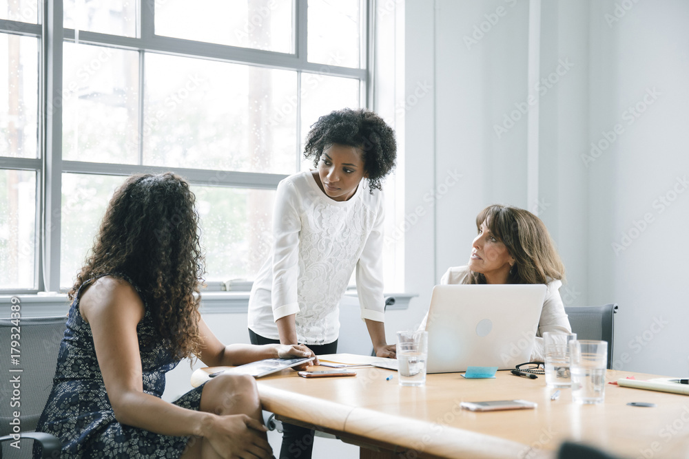 Businesswomen using laptop in meeting Businesswomen using laptop in meeting