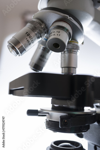 Laboratory microscope close up - medical research concept