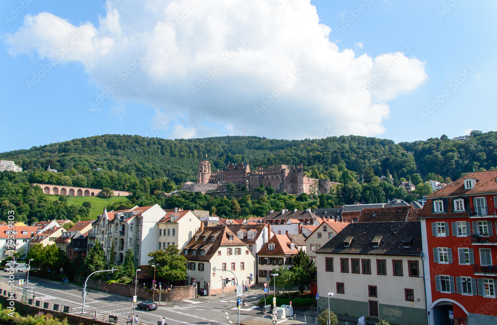 Ruins of Gothic-Renaissance castle on the hill in Heidelberg , Germany