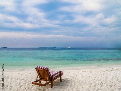 Tropical island vacation image  white sand beach  Maldives