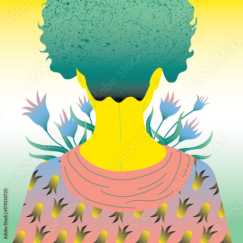 Illustration depicting woman with flowers