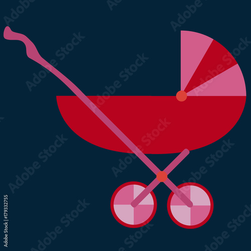Baby Carriage Stroller. Red baby's pram. Flat Design. Child Transport. Vector illustration