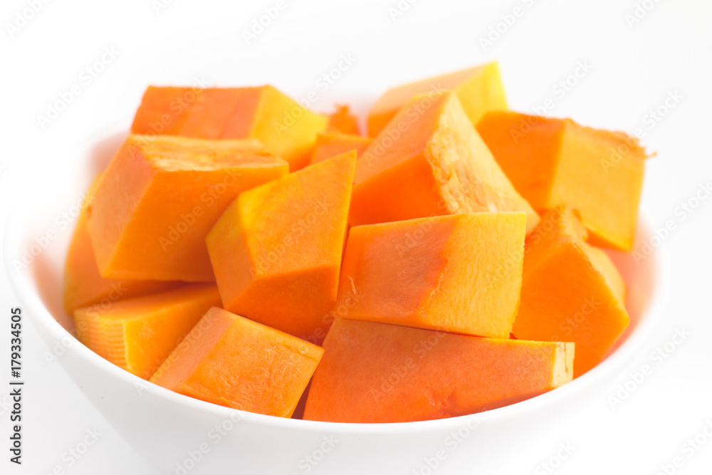 Pumpkin diced in a bowl