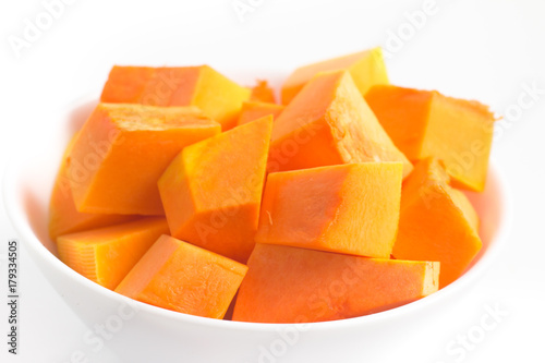 Pumpkin diced in a bowl