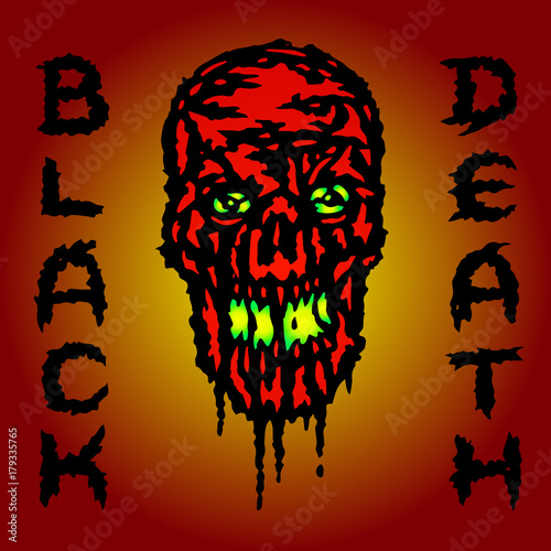 Red skull is bleeding. Black death. Vector illustration.