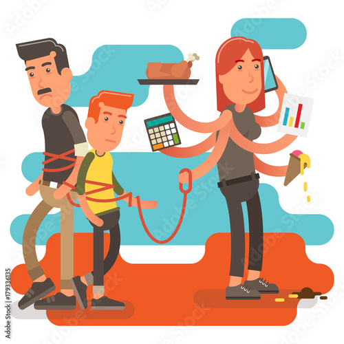 Control freak household woman at home with family
