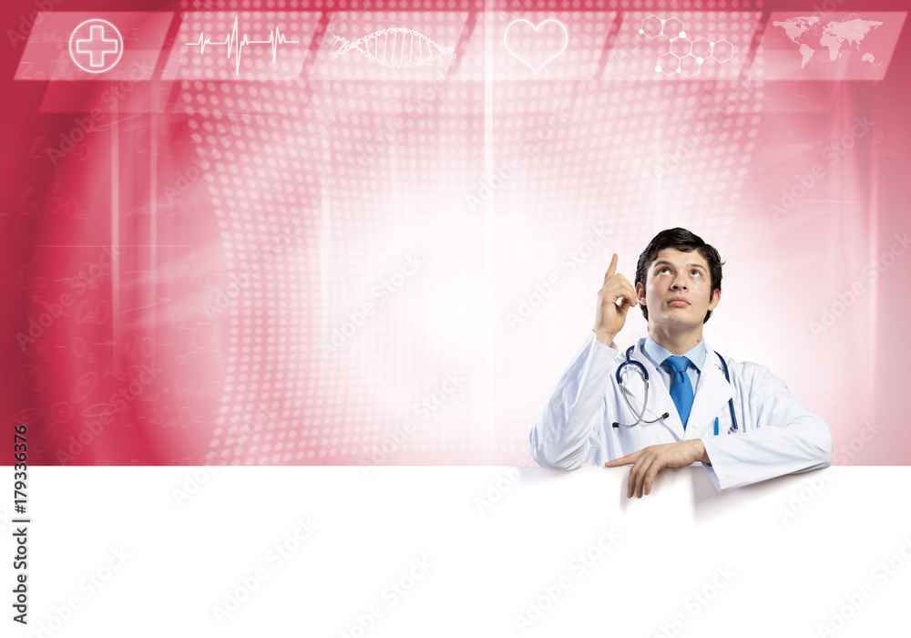 Doctor with banner Doctor with banner