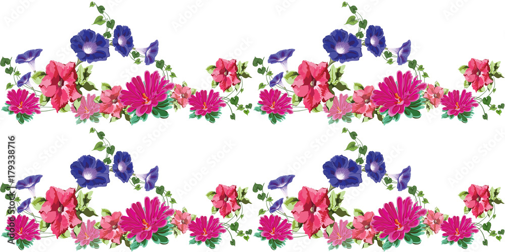 flowers 3 seamless pink blue