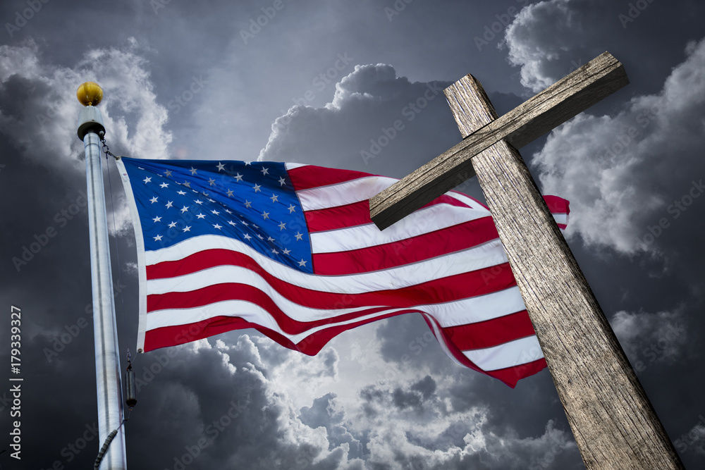 American flag with a christian cross Stock Photo Adobe Stock