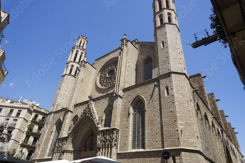 Barcelona, Spain Santa Maria del Mar facade. Day view of 14th-century, Gothic-style church at Placa de Santa Maria.