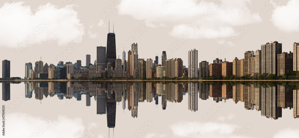 Obraz premium Panoramiczny widok na panoramę miasta Chicago w stanie Illinois.