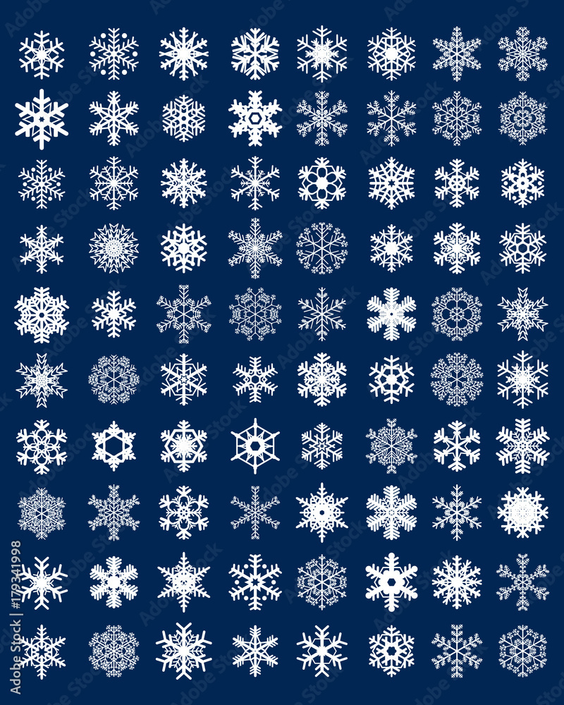 Set of different white snowflakes on a blue background Set of different white snowflakes on a blue background