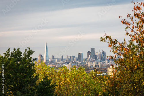 Autumn view of London's skyline from the distance