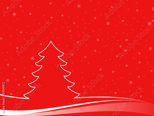 Abstract christmas tree in a minimal landscape with snowflakes. christmas illustration with red background and white shapes