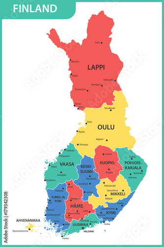 The detailed map of the Finland with regions or states and cities, capitals