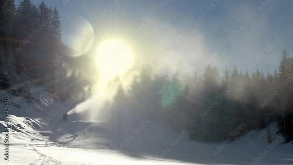 Snow cannon making snow, SLOW MOTION Snow cannon making snow, SLOW MOTION