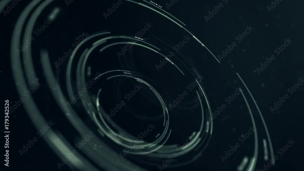 Circular hologram interface loop, dark hud abstraction in focus