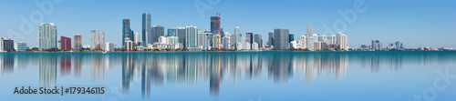 Panoramic view of the Miami skyline from the bay.