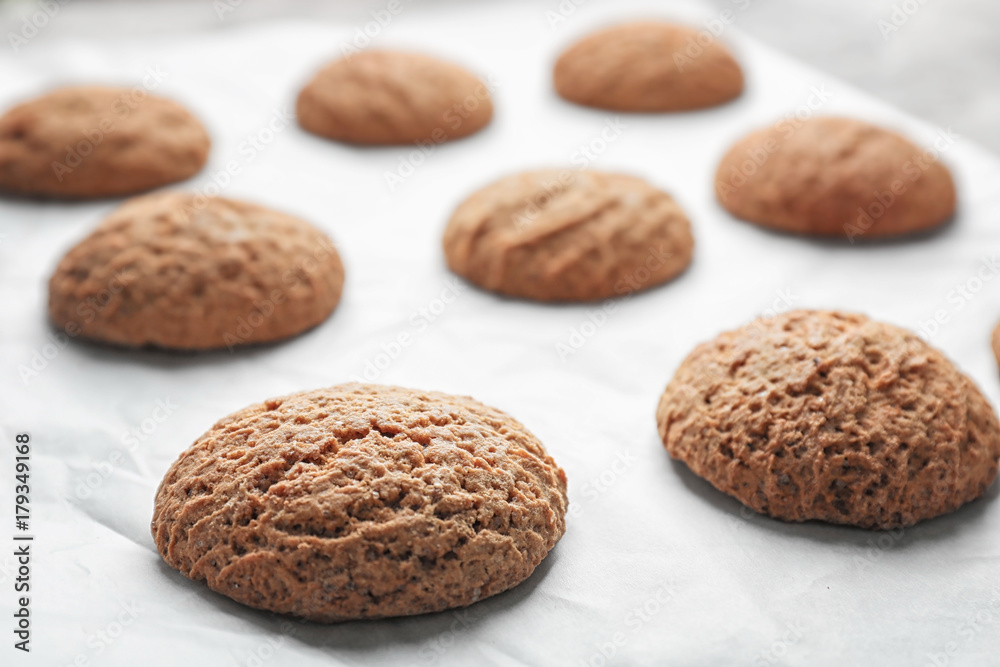 Delicious oatmeal cookies on table, close up Delicious oatmeal cookies on table, close up