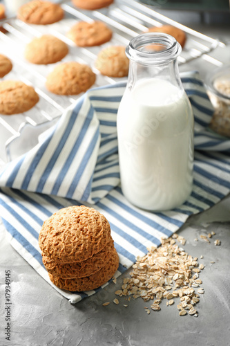 Delicious oatmeal cookies on table