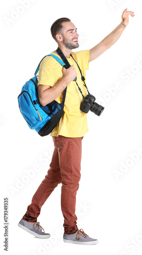 Attractive male tourist on ...
