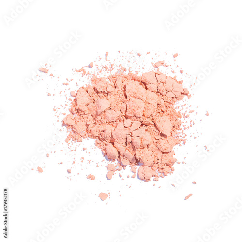 Cosmetic powder beige color crushed blush palette isolated on white