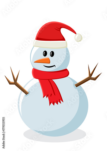 Colored snowman with shadow on white background. Vector illustration