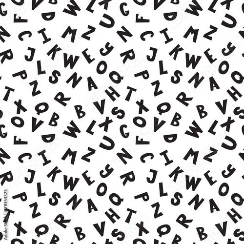 Hand drawn seamless pattern with black letters. Handwritten typographic font. Stylish alphabet background