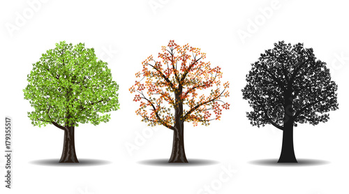 red, green and silhouettes tree