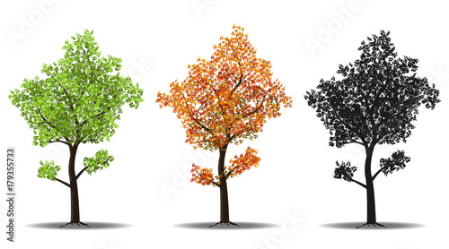 red, green and silhouettes tree