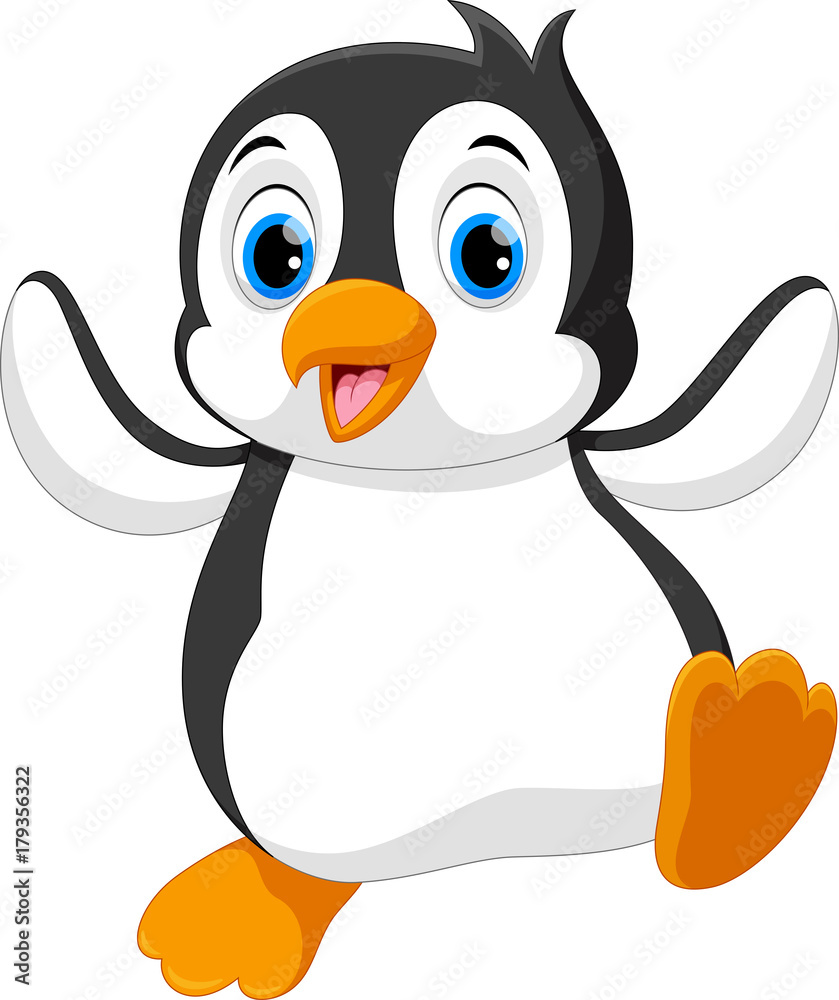 Naklejka premium Ilustracja wektorowa cute baby pingwina kreskówka na białym tle