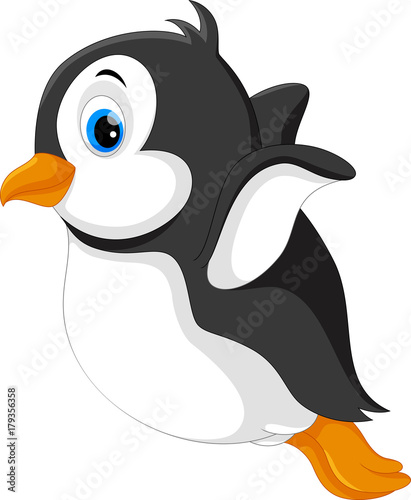 Cute baby penguin jump from the snow to the cold sea