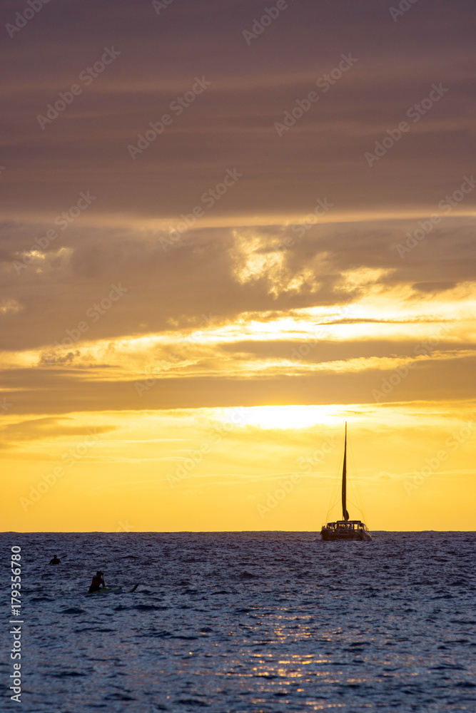 Hawaii Island Keauhou Bay sunset and yachts