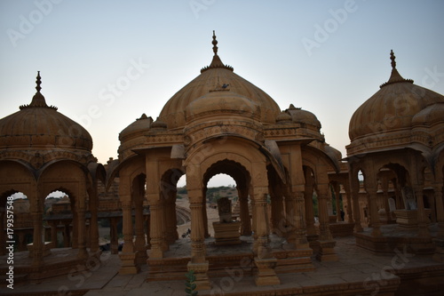 beautiful ancient cenotaphs of rawal kings in bada baagh jaisalmer rajasthan india © SONAL