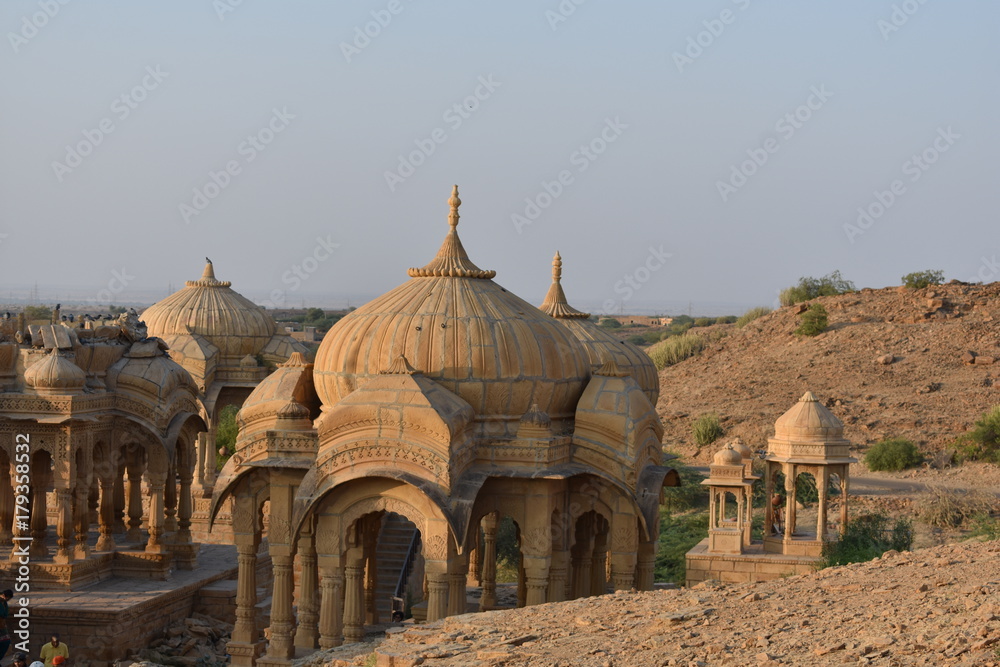beautiful ancient cenotaphs of rawal kings in bada baag jaisalmer rajasthan india