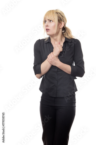 Photos woman looking around scared