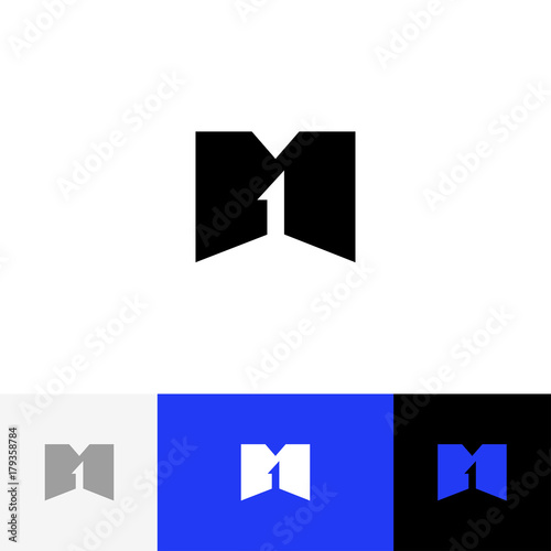 M 1 vector logo. Logotype, icon, symbol, sign from letters m and one. Flat logotype design with blue color for company or brand.