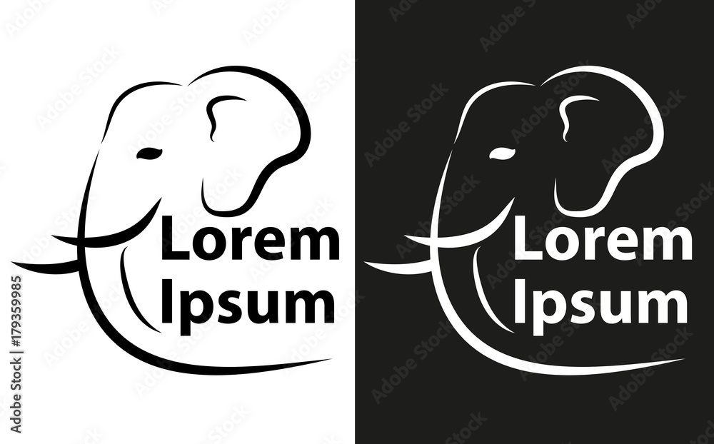 Elephant element logo, curves line style, sketch. Isolated on white background. Vector illustration Elephant element logo, curves line style, sketch. Isolated on white background. Vector illustration