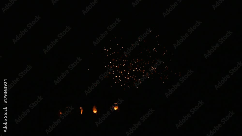 light fest paper lanterns lit and let go into the sky 4k bokeh