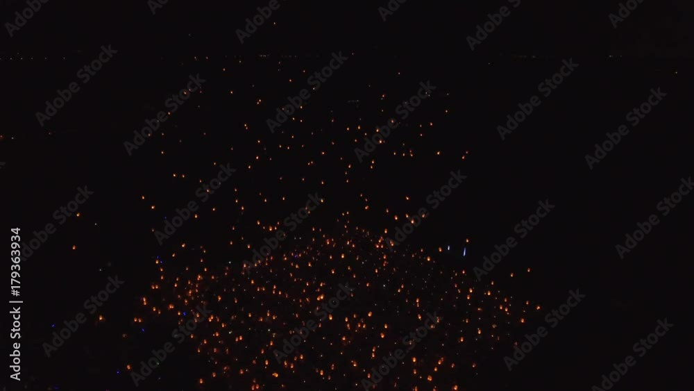 aerial light fest 100s of lanterns take to sky rotating close 4k amazing view
