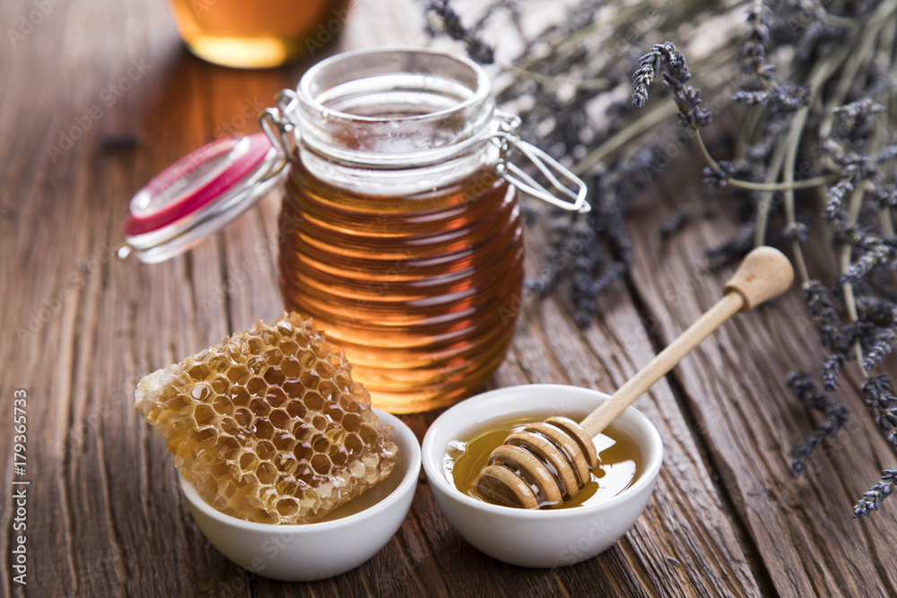 Fresh honey on wooden table Fresh honey on wooden table