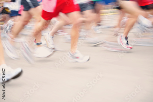 Motion blurred image of Marathon runners