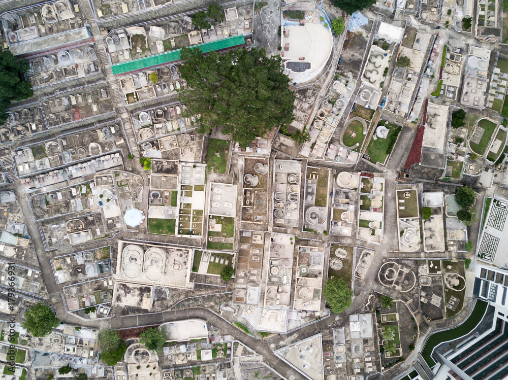 Aerial view of chinese cemetery