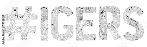 Abbreviation IGERS with hashtag for coloring. Vector decorative zentangle object photo