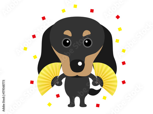 扇子を持った犬