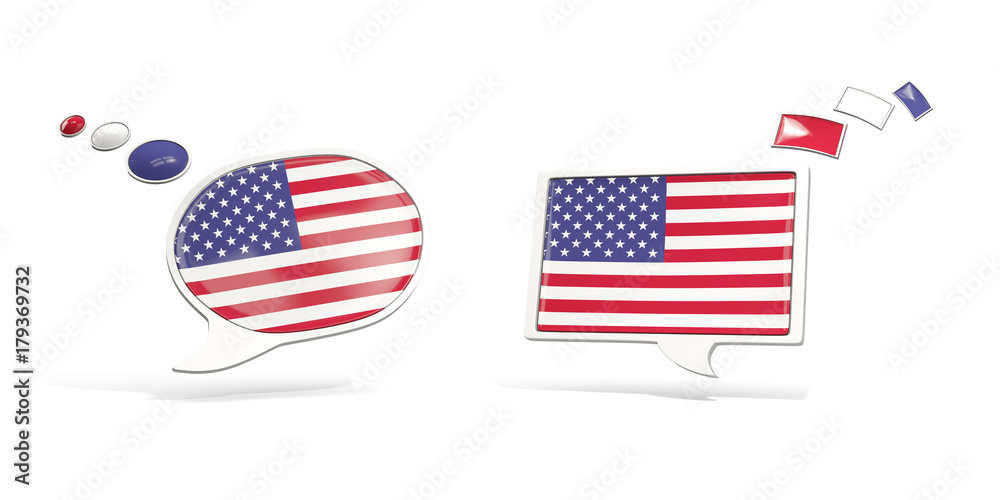 Two chat icons with flag of united states of america Two chat icons with flag of united states of america