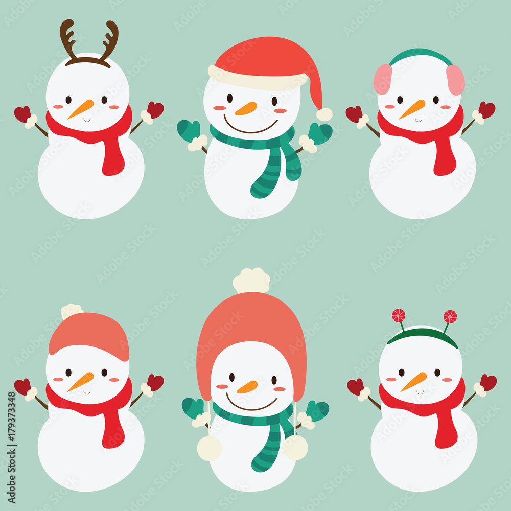 Set of cute snowman. Vector illustration