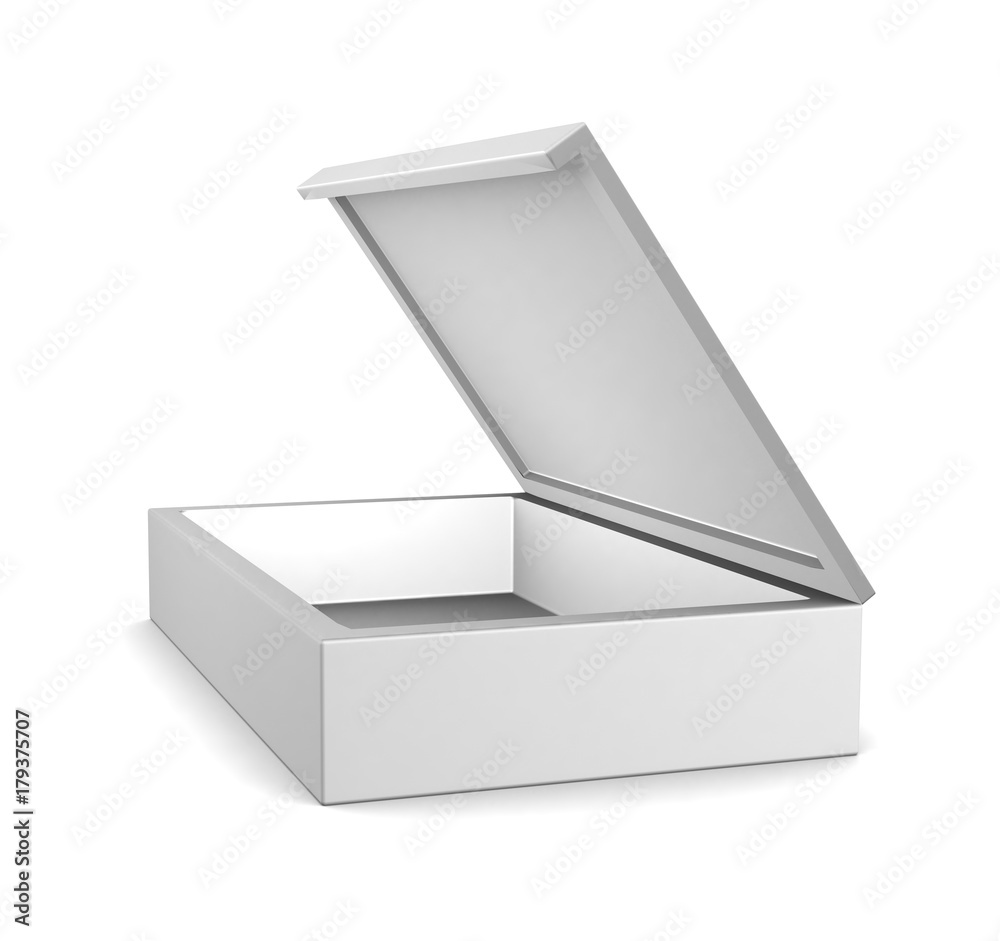 Realistic white open box isolated on white background. 3d illustration Realistic white open box isolated on white background. 3d illustration